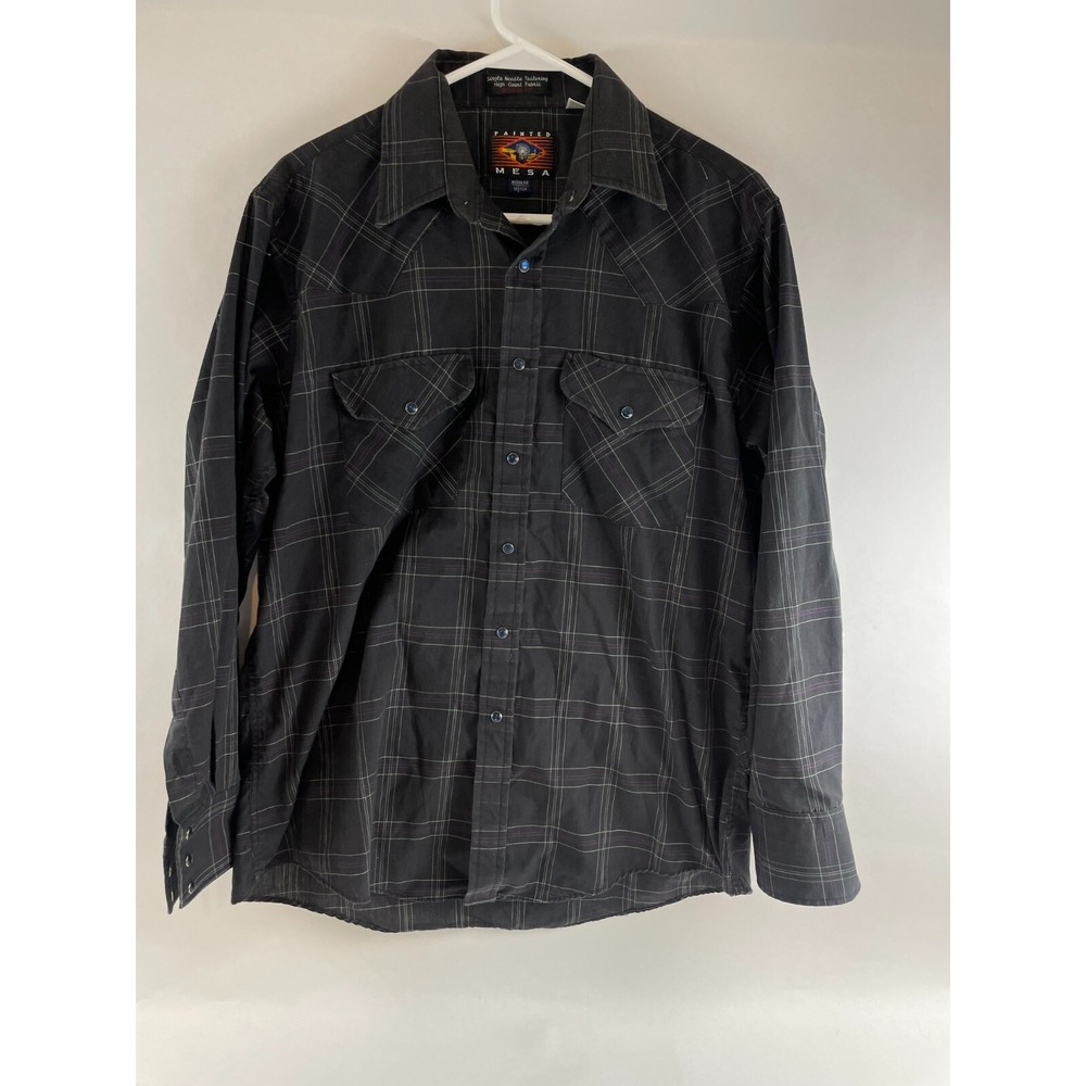 Painted Mesa Shirt Men's Size 16.5x34 Black Button Up Western Pearl Snap Flaps